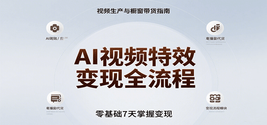 AI视频特效变现全流程，零基础7天掌握视频生产到橱窗带货变现网赚项目-副业赚钱-互联网创业-资源整合网创云库