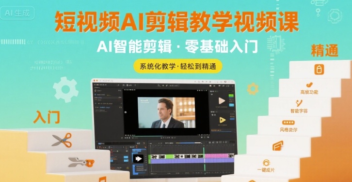 短视频AI剪辑教学视频课，入门到精通网赚项目-副业赚钱-互联网创业-资源整合网创云库