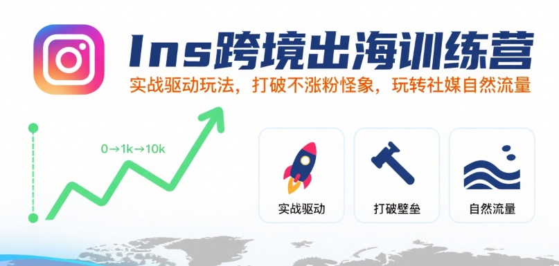 Ins跨境出海训练营，实战驱动玩法，打破不涨粉怪象，玩转社媒自然流量网赚项目-副业赚钱-互联网创业-资源整合网创云库