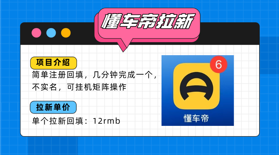 （15661期）懂车帝邪修拉新玩法，简单注册回填，不sm，单个拉新12rmb，轻松日入200+网赚项目-副业赚钱-互联网创业-资源整合网创云库