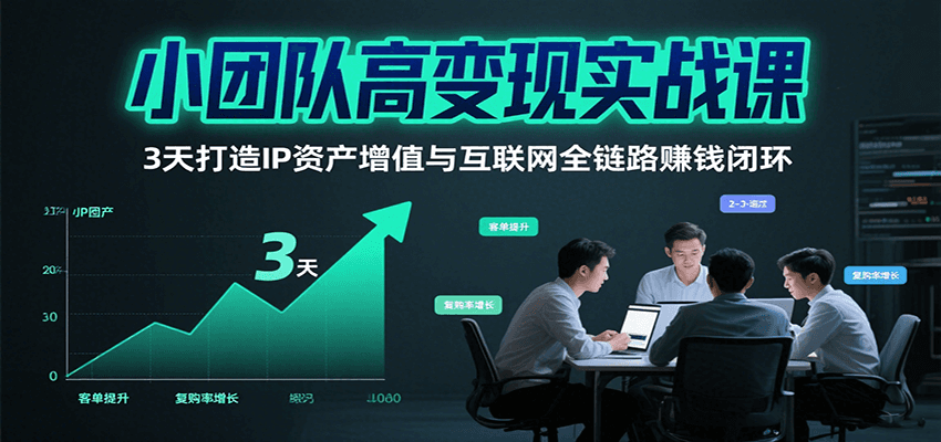 小团队高变现实战课，3天打造IP资产增值与互联网全链路赚钱闭环（第二期）网赚项目-副业赚钱-互联网创业-资源整合网创云库