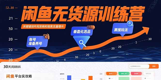 （15698期）闲鱼无货源训练营：账号准备养号/垂直化选品/黑搜玩法，0基础30天盈利指南网赚项目-副业赚钱-互联网创业-资源整合网创云库