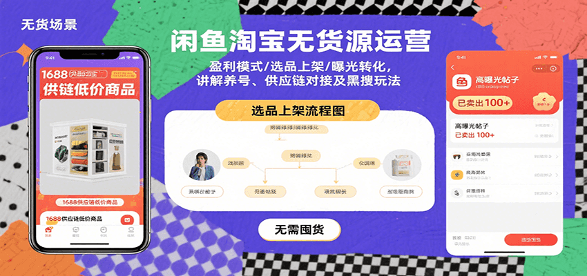 闲鱼淘宝无货源运营：盈利模式/选品上架/曝光转化，讲解养号、供应链对接及黑搜玩法网赚项目-副业赚钱-互联网创业-资源整合网创云库