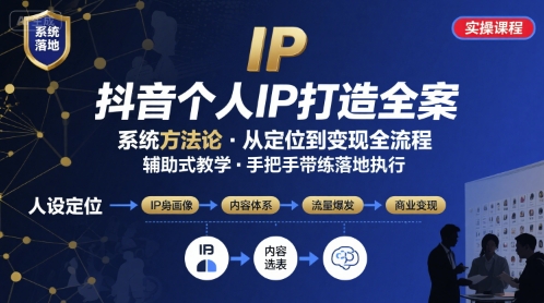 抖音个人IP系统落地实操大课，实操课程，辅助落地网赚项目-副业赚钱-互联网创业-资源整合网创云库
