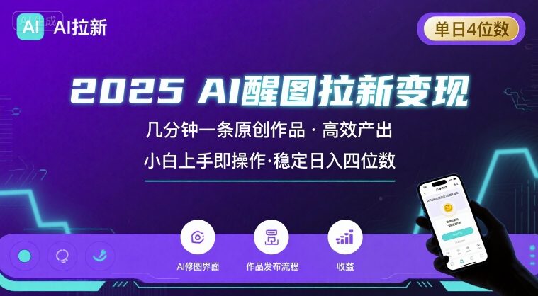 2025最强AI醒图拉新，几分钟一条原创作品，单日收入4位数，小白也能上手操作网赚项目-副业赚钱-互联网创业-资源整合网创云库
