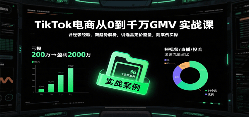 TikTok电商从0到千万GMV实战课，含逆袭经验、新趋势解析，讲选品定价流量，附案例实操网赚项目-副业赚钱-互联网创业-资源整合网创云库