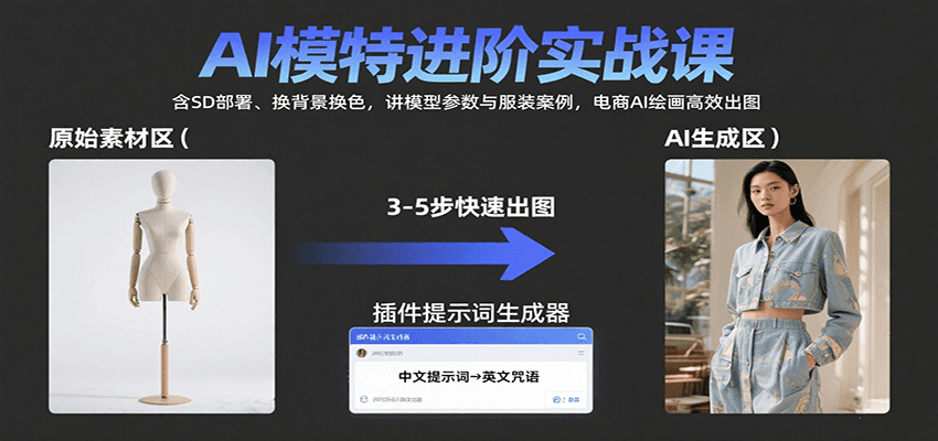 AI模特进阶实战课：含SD部署、换背景换色，讲模型参数与服装案例，电商AI绘画高效出图网赚项目-副业赚钱-互联网创业-资源整合网创云库