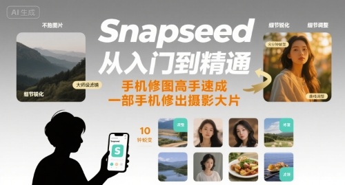 Snapseed从入门到精通，手机修图高手速成，一部手机就能修出摄影大片网赚项目-副业赚钱-互联网创业-资源整合网创云库