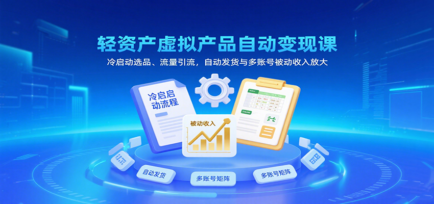 轻资产虚拟产品自动变现课，冷启动选品、流量引流，自动发货与多账号被动收入放大网赚项目-副业赚钱-互联网创业-资源整合网创云库
