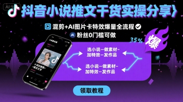 抖音小说推文干货实操分享，混剪+AI图片卡特效爆量全流程，0粉丝0门槛可做网赚项目-副业赚钱-互联网创业-资源整合网创云库