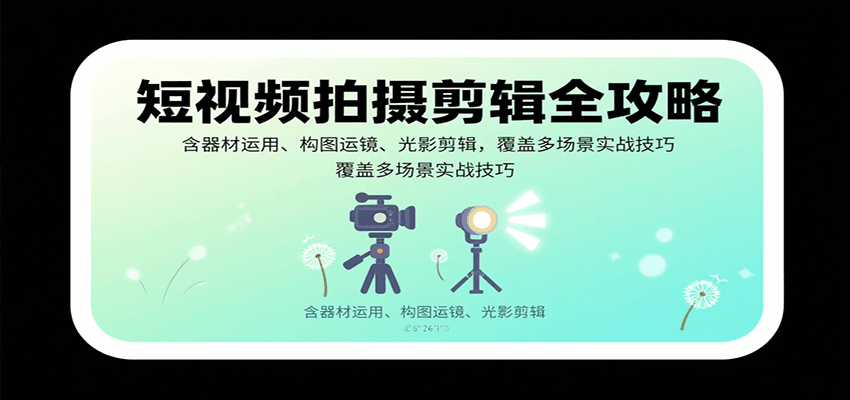 短视频拍摄剪辑全攻略：含器材运用、构图运镜、光影剪辑，覆盖多场景实战技巧网赚项目-副业赚钱-互联网创业-资源整合网创云库