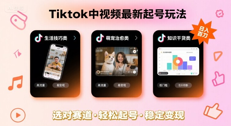 Tiktok中视频最新起号玩法，想要日入百刀，做好这几个赛道就可以了网赚项目-副业赚钱-互联网创业-资源整合网创云库