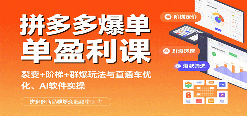 拼多多爆单盈利课：裂变+阶梯+群爆玩法与直通车优化、AI 软件实操网赚项目-副业赚钱-互联网创业-资源整合网创云库