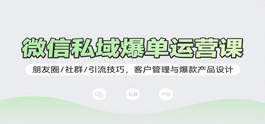 微信私域爆单运营课：朋友圈/社群/引流技巧，客户管理与爆款产品设计网赚项目-副业赚钱-互联网创业-资源整合网创云库