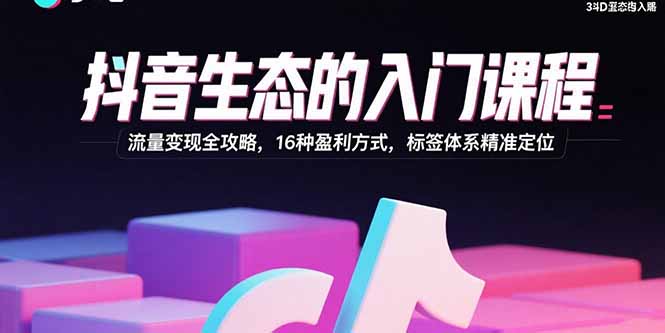 （15856期）抖音生态的入门课程：流量变现全攻略，16种盈利方式，标签体系精准定位网赚项目-副业赚钱-互联网创业-资源整合网创云库