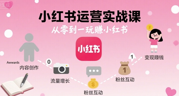 小红书运营实战课，从零到一玩賺小红书网赚项目-副业赚钱-互联网创业-资源整合网创云库