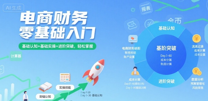 电商财务零基础入门，基础认知+基础实操+进阶突破，轻松掌握网赚项目-副业赚钱-互联网创业-资源整合网创云库