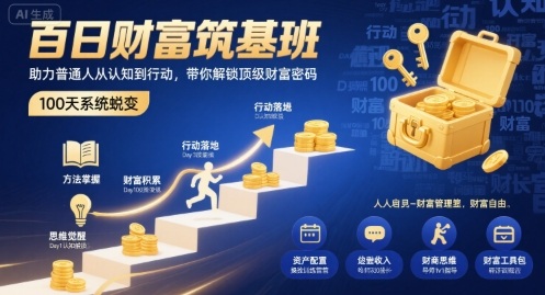 百日财富筑基班，助力普通人从认知到行动，带你解锁顶级财富密码网赚项目-副业赚钱-互联网创业-资源整合网创云库