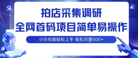 拍店采集调研，全网首码项目，简单易操作， 小白也能轻松上手，多账号操作，轻松日入5张网赚项目-副业赚钱-互联网创业-资源整合网创云库