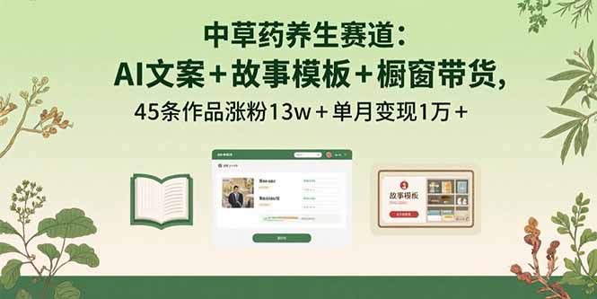 （15925期）中草药养生赛道：AI文案+故事模板+橱带货，45条作品涨粉13w+单月变现1万+网赚项目-副业赚钱-互联网创业-资源整合网创云库