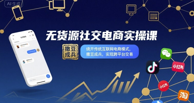 无货源社交电商实操课，绕开传统互联网电商模式，撒豆成兵，实现跨平台交易网赚项目-副业赚钱-互联网创业-资源整合网创云库