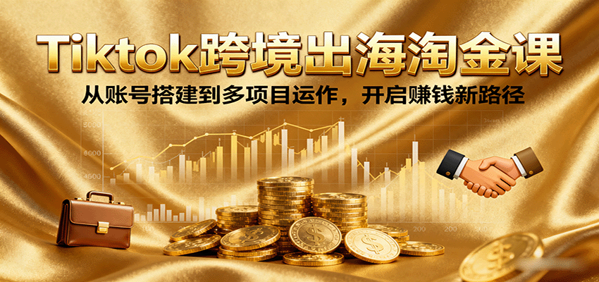 Tiktok跨境出海淘金课，从账号搭建到多项目运作，开启赚钱新路径网赚项目-副业赚钱-互联网创业-资源整合网创云库