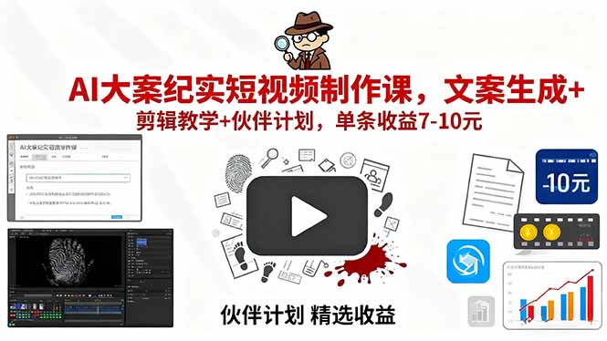 （15992期）AI大案纪实短视频制作课，文案生成+剪辑教学+伙伴计划，单条收益7-10元网赚项目-副业赚钱-互联网创业-资源整合网创云库
