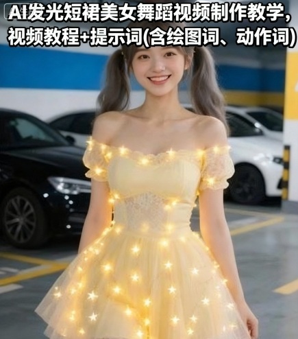 AI发光短裙美女舞蹈视频制作教学，视频教程+提示词(含绘图词、动作词)网赚项目-副业赚钱-互联网创业-资源整合网创云库