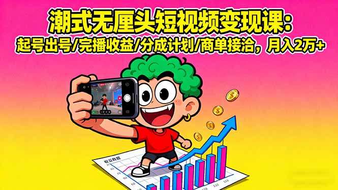 （16023期）潮式无厘头短视频变现课：起号出号/完播收益/分成计划/商单接洽，月入2万+网赚项目-副业赚钱-互联网创业-资源整合网创云库