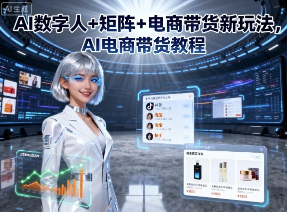AI数字人+矩阵+电商带货新玩法，AI电商带货教程网赚项目-副业赚钱-互联网创业-资源整合网创云库