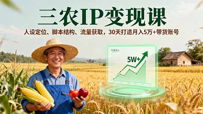 （16044期）三农IP变现课，人设定位、脚本结构、流量获取，30天打造月入5万+带货账号网赚项目-副业赚钱-互联网创业-资源整合网创云库