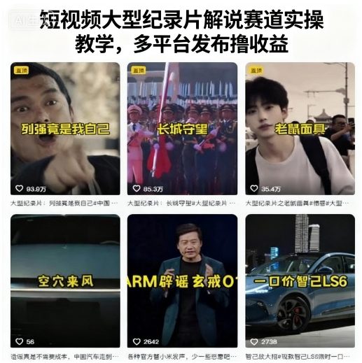 短视频大型纪录片解说赛道实操教学，多平台发布撸收益网赚项目-副业赚钱-互联网创业-资源整合网创云库