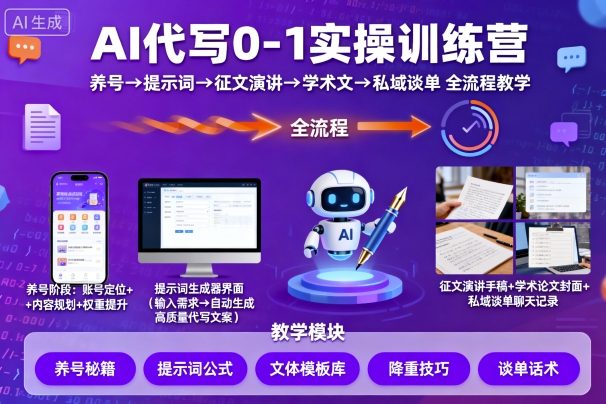 20250928015704-68d895f06da1e.jpg AI代写0-1实操训练营,从养号、提示词、征文演讲、学术文,到私域谈单的全流程教学