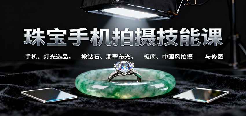 20251028113321-6900aa0187ac1.jpg 珠宝手机拍摄技能课:手机、 灯光选品,钻石、翡翠布光,极简中国风拍摄与修图