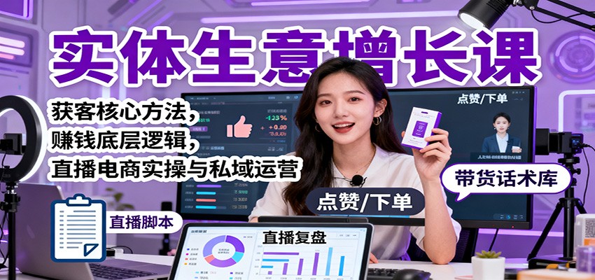 实体生意增长课：获客核心方法，赚钱底层逻辑，直播电商实操与私域运营网赚项目-副业赚钱-互联网创业-资源整合网创云库