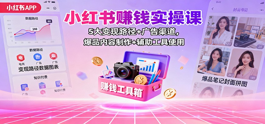 小红书赚钱实操课：5大变现路径+广告渠道，爆品内容制作+辅助工具使用网赚项目-副业赚钱-互联网创业-资源整合网创云库