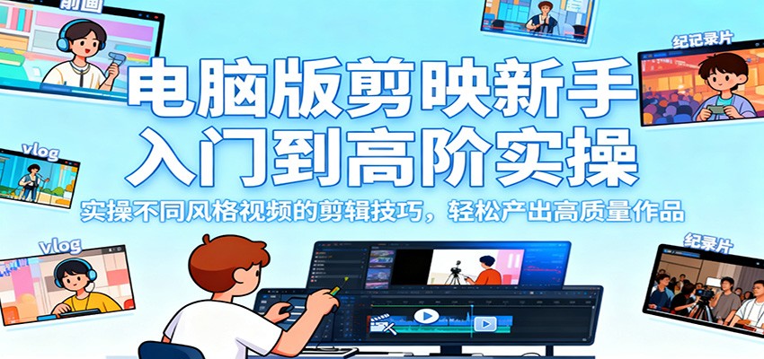 电脑版剪映新手入门到高阶实操，实操不同风格视频的剪辑技巧，轻松产出高质量作品网赚项目-副业赚钱-互联网创业-资源整合网创云库