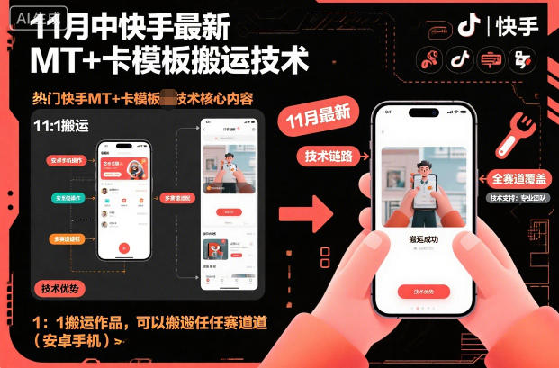 11月中快手最新MT+卡模板搬运技术，1：1搬运作品，可以搬运任何赛道（安卓手机）网赚项目-副业赚钱-互联网创业-资源整合网创云库