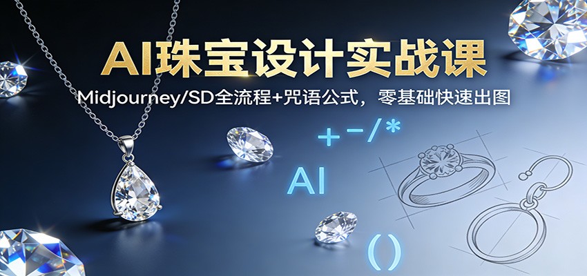 AI珠宝设计实战课：Midjourney/SD全流程+咒语公式，零基础快速出图网赚项目-副业赚钱-互联网创业-资源整合网创云库