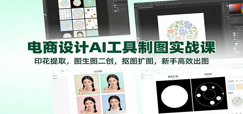 电商设计AI工具制图实战课：印花提取，图生图二创，抠图扩图，新手高效出图网赚项目-副业赚钱-互联网创业-资源整合网创云库