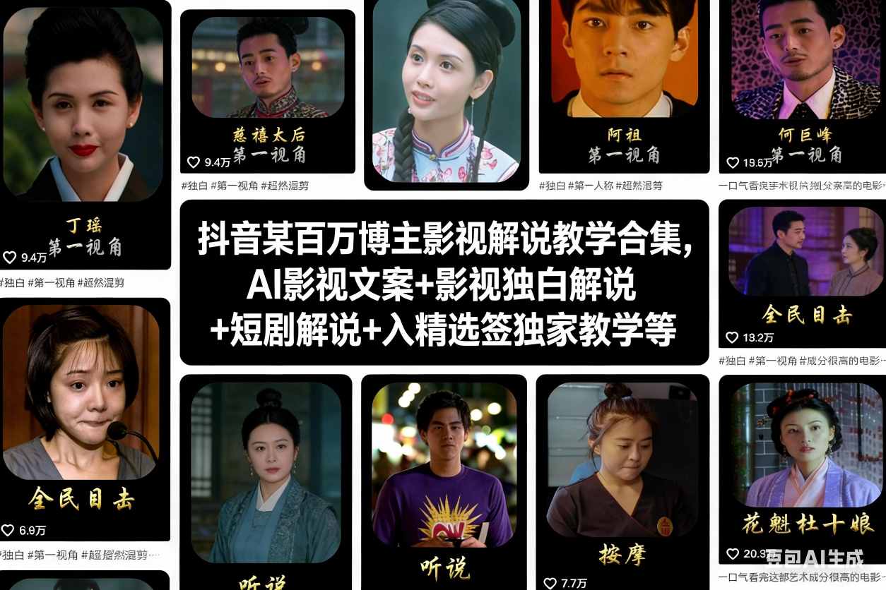 20251220053025-69463471a2459.jpg 抖音某百万博主影视解说教学合集,AI影视文案+影视独白解说+短剧解说+入精选签独家教学等