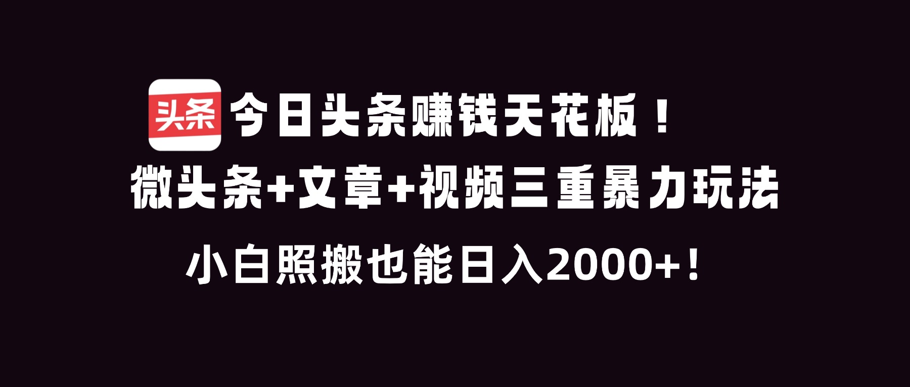 （16888期）今日头条赚钱天花板！微头条+文章+视频三重暴利玩法，小白照搬也能日人2000+网赚项目-副业赚钱-互联网创业-资源整合网创云库