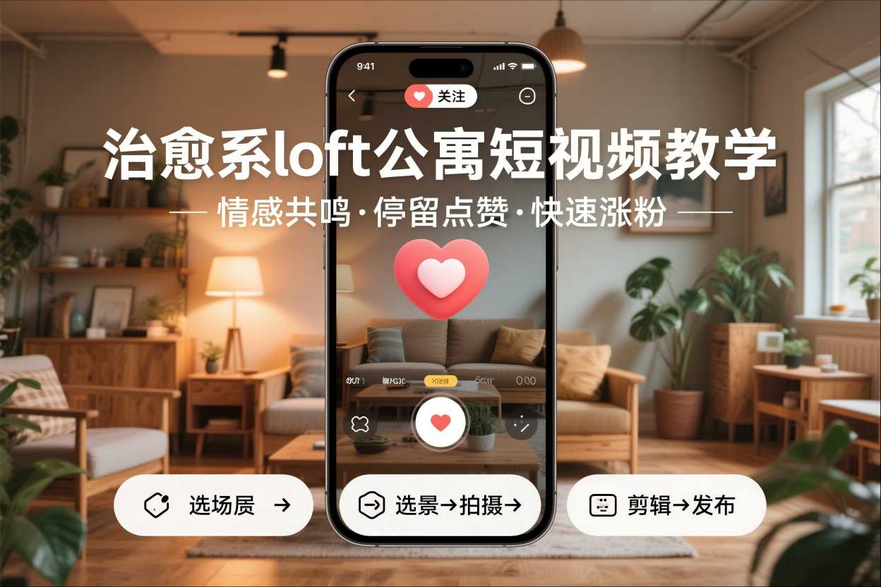 治愈系loft公寓短视频制作教学，情感共鸣引停留点赞关注，快速起号涨粉网赚项目-副业赚钱-互联网创业-资源整合网创云库