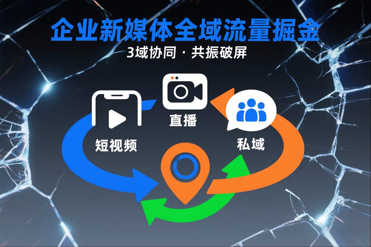 20251222053908-6948d97c47b08.jpg 短视频全域商业模式,企业新媒体全域流量掘金,3域协同,共振破屏,短视频-直播-私域-地域