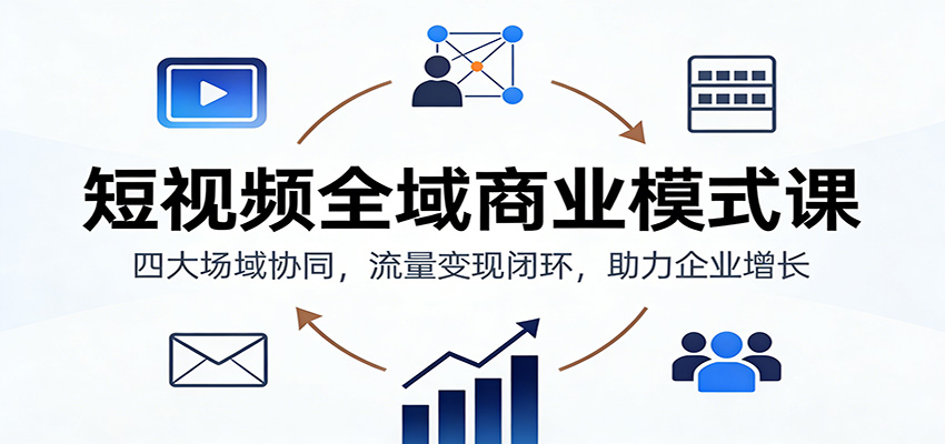 短视频全域商业模式课：四大场域协同，流量变现闭环，助力企业增长网赚项目-副业赚钱-互联网创业-资源整合网创云库