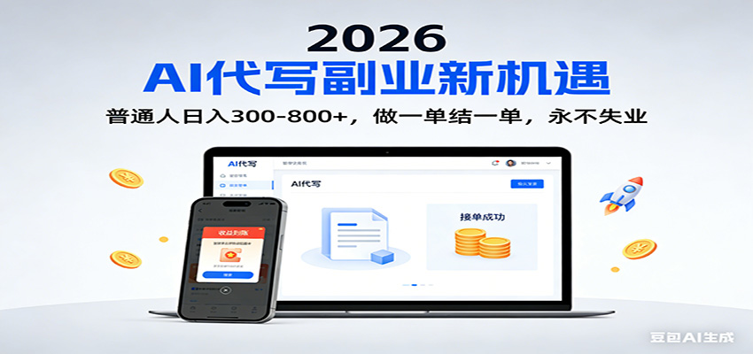 2026 副业首选！AI 代写日入 300-800，普通人0门槛，做一单结一单！网赚项目-副业赚钱-互联网创业-资源整合网创云库