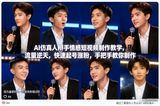 AI仿真人辩手情感短视频制作教学，流量逆天，快速起号涨粉，手把手教你制作网赚项目-副业赚钱-互联网创业-资源整合网创云库