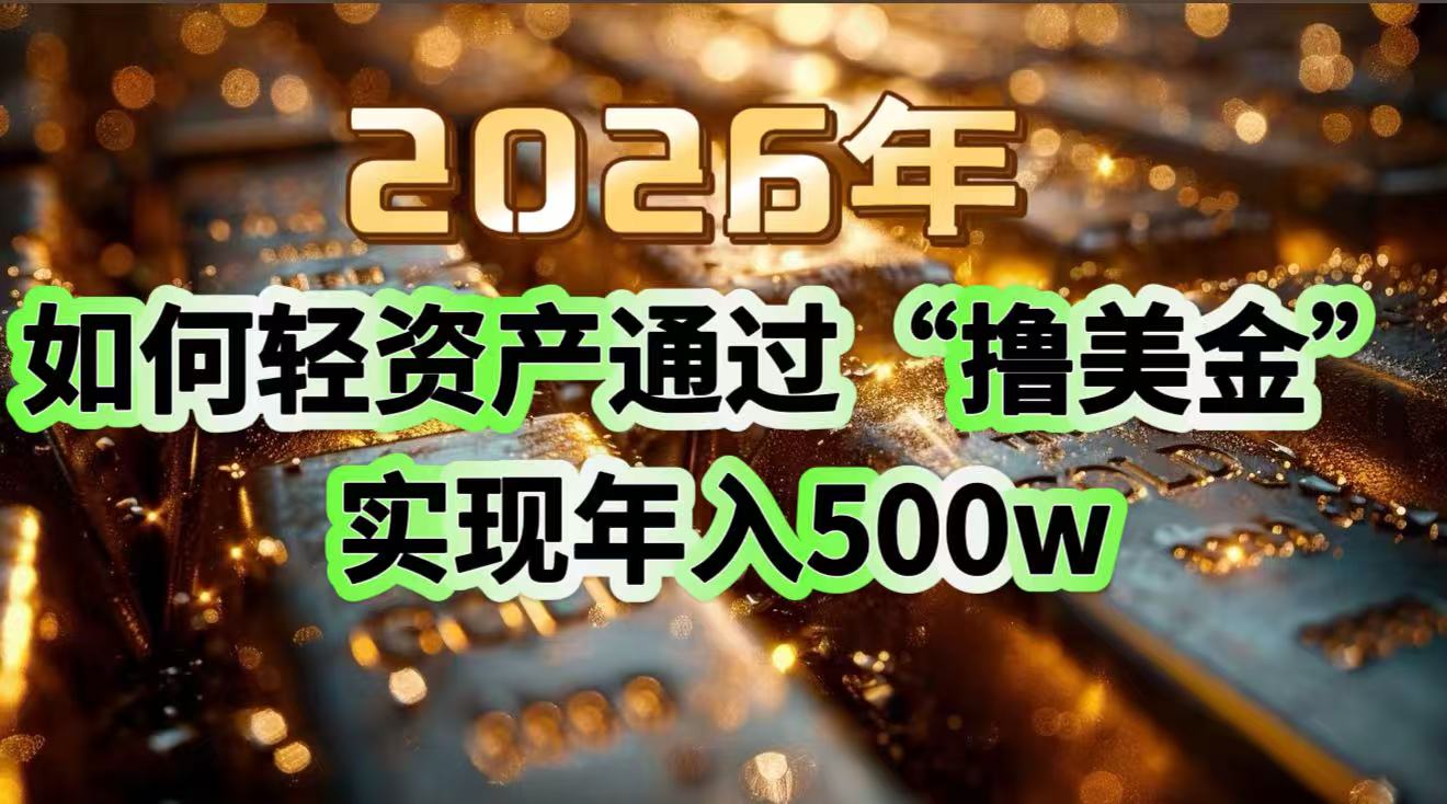（17033期）2026年如何轻资产通过“撸美金”实现年入500w网赚项目-副业赚钱-互联网创业-资源整合网创云库