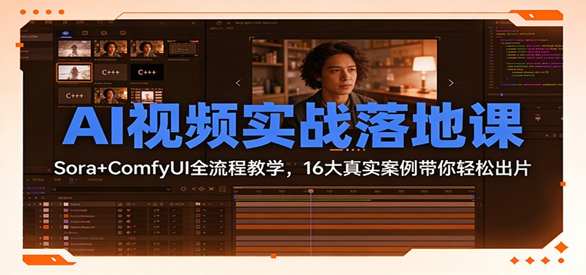 AI视频实战落地课：Sora+ComfyUI全流程教学，16大真实案例带你轻松出片网赚项目-副业赚钱-互联网创业-资源整合网创云库