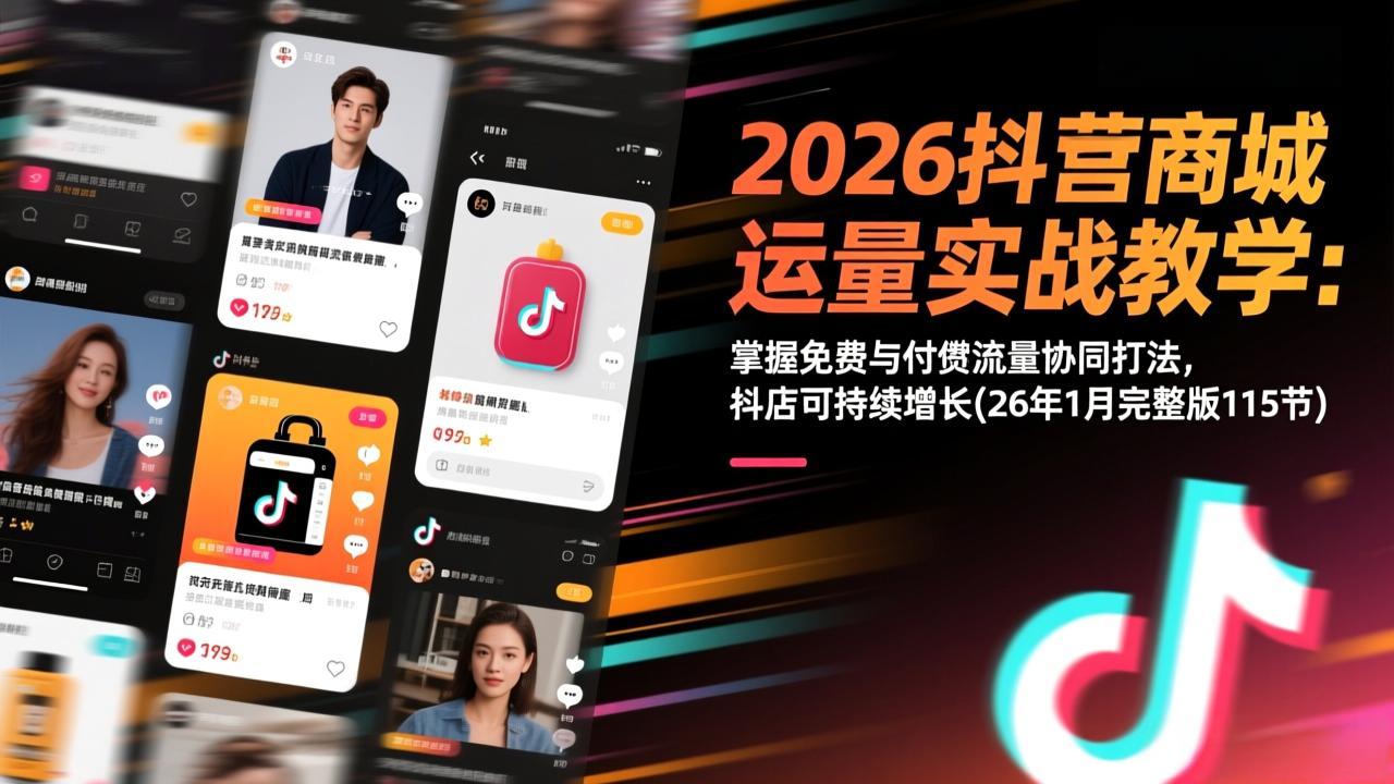 （17165期）2026抖音商城运营实战教学：掌握免费与付费流量协同打法，抖店可持续增长(26年1月完整版115节)网赚项目-副业赚钱-互联网创业-资源整合网创云库